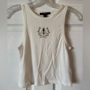 Forever 21 Women's Cream Ribbed Baby Tee. Size Medium
